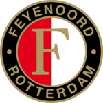 Club Feyenoord-logo - Een rood-wit gestreept wapenschild met de letters "Feyenoord" en een kroon in het wit.